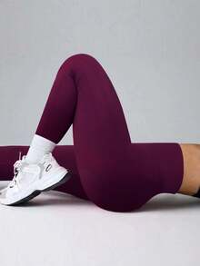 1pc Women's Seamless New Sports Yoga High Elastic Fitness Leggings, Suitable For Running, Cycling, Fitness And Multiple Sports Scenarios - Burgundy - View 5