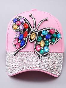 Nueva gorra de béisbol de mezclilla con mariposa de rhinestone, sombrero casual versátil para exteriores, protección UV