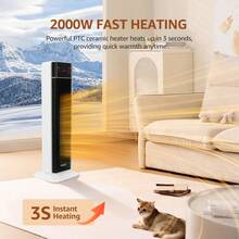 Aigostar Energy Efficient PTC Ceramic Heater: 2000W Fast Heating, 70° Oscillating, 4 Modes, Remote & 24H Timer, Tip-Over/Overheat Protection, Lightweight Portable Space Heater - Ver 4