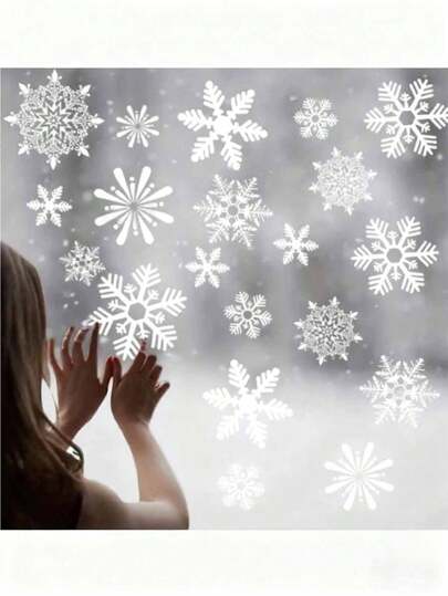1 套雪花窗贴（114 件）套装 - 静电无电源，适用于圣诞节和冬季门房间装饰卧室装饰厨房装饰墙贴墙面装饰贴纸