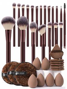 36pcs Makeup Brush Set Includes 20 Soft Long-Handle Flat-Bottom Makeup Brushes, Including Powder Brush, Blush Brush, Contour Brush, Shaping Brush, Foundation Brush, Nose Shadow Brush, Eyeshadow Brush, Eyebrow Brush, Lip Brush, Detail Brush + 1 Travel Double-Layer Makeup Bag + 6 Triangular Sponge Powder Puffs + 6 Liquid Cosmetic Beauty Eggs + 3 Facial Cleansing Sponges. Professional-Grade Makeup Brush Set For A Perfect Makeup Look. - Multicolor - View 11