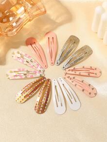 12pcs Cute Glitter Heart Print Hair Clips For Girls - Multicolor - View 5