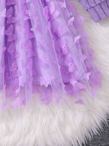 2pcs/Set Young Girl' Ruched Mesh Slip Dress & Beaded Knit Cardigan Outfit, Sweet & Cute, Autumn/Winter - Purple - View 8