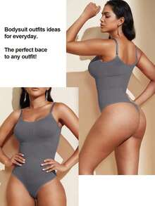 1pc Women Seamless Shaping Bodysuit With Thong Bottom, Slimming Bodyshaper Tummy Control Flat Belly Sheath Jumpsuit Shapewear Waist Trainer Shaper - 深灰色 - 查看 5