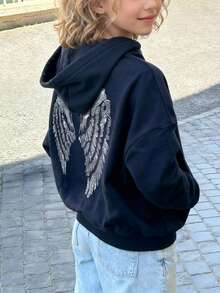 1pc Tween Girl Casual Printed Pullover Sweatshirt, Thermal Lined, Long Sleeve, Autumn/Winter Student Clothing