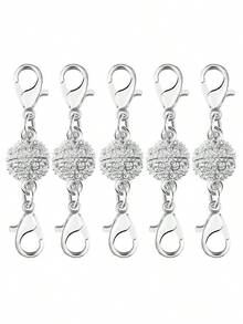 5/2件套珠宝制作扣环和挂钩。白色K色球形合金磁性扣环，可用于制作手链、项链装饰链节。磁性项链扣环、项链、钥匙扣配件、珠宝制作材料、手链制作套装、包包挂饰、磁性项链扣环。 - 銀色 - 查看 8