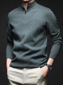 Men's Thin Knit Sweater, Stand Collar Casual Style, Business/Commute Inner/Outer Wear, Autumn/Winter - Green - View 1