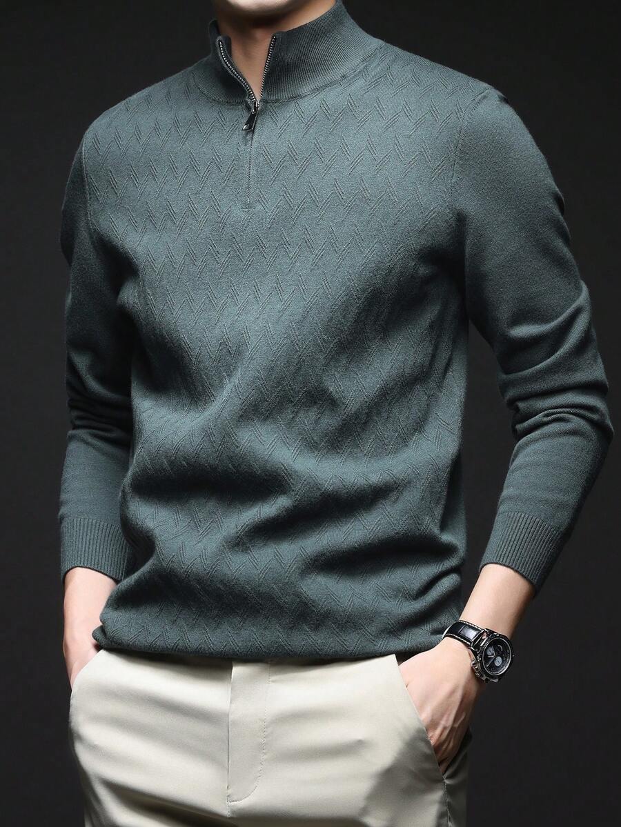 Men's Thin Knit Sweater, Stand Collar Casual Style, Business/Commute Inner/Outer Wear, Autumn/Winter - Green - View 1
