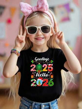 Happy New Year 2026 Graphic Kid T-Shirt Casual  Style With 100% Cotton Fabric,Suitable For Boys And Girls,Size From 3T-13Y,Ideal Gift For Kids