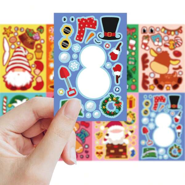 8 Weihnachtsparty Aufkleber, Feier DIY, Journal Gekritzel, Kindererziehung Dekoration, wasserfeste Aufkleber (je 2 Stück), geeignet für Schränke