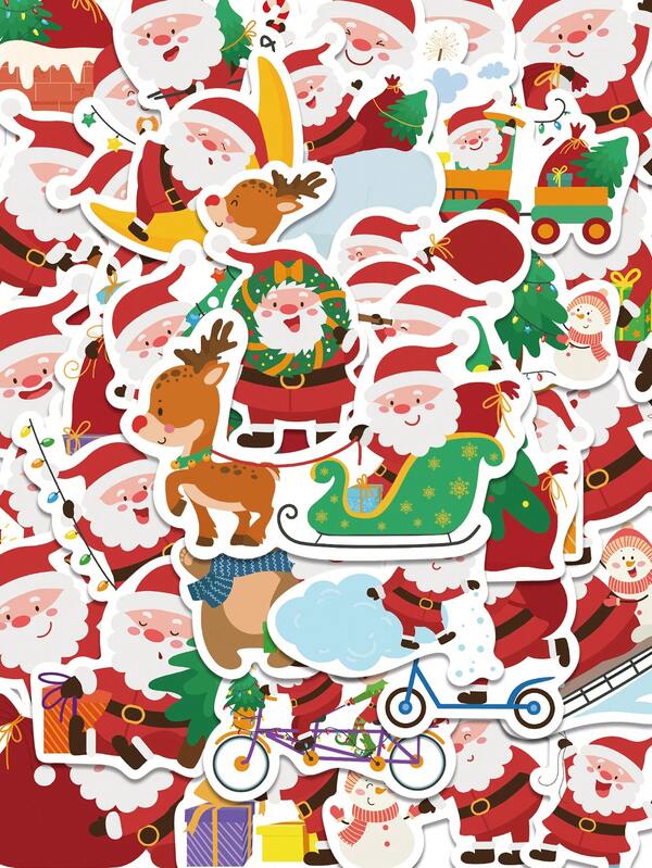 50 PIEZAS Pegatinas navideñas de Papá Noel y árbol de Navidad con diseños lindos y de dibujos animados para niños y adolescentes. Pegatinas impermeables para decorar tarjetas de felicitación, regalos navideños, manualidades, fiestas escolares y talla grande.