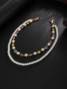 1pc Vintage Pearl & Colorful Crystal Waist Chain, Multi-Layer Metal Waist Belt, Hip Hop Accessory - 01966 - View 8