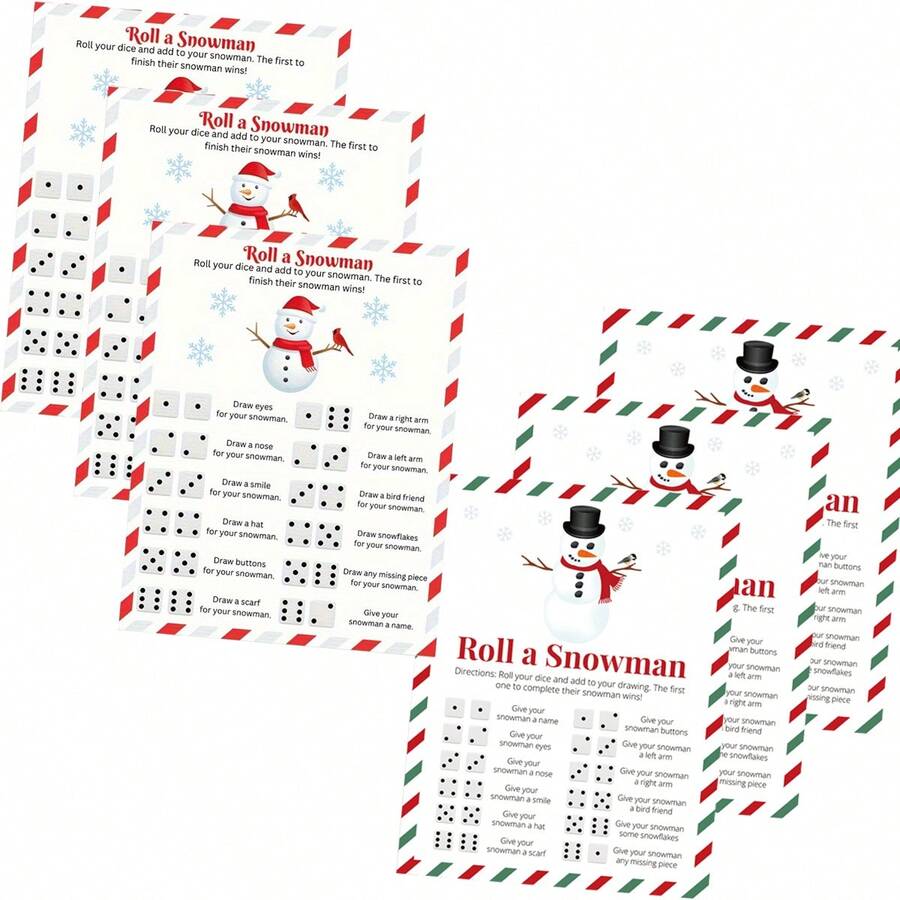 Christmas Draw A Snowman Game, Dice Rolling Game, Winter Family Christmas Game, Holiday Activity For Boys And Girls, Draw A Snowman Game, Holiday Classroom, Set Of 10 Double-Sided Printed Cards