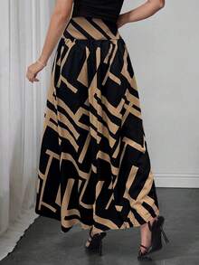 Falda evasé elegante para mujer, adecuada para citas, uso estudiantil, viajes diarios, versátil, casual, playa y otras ocasiones. Falda evasé elegante y casual para mujer, de unicolor, con diseño de cintura entallada y plisado, de tela tejida, disponible en varios colores, adecuada para salidas y también se puede usar como ropa de estar en casa. - Marrón - Ver 2
