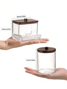 4 paquetes de envases cosméticos Qtip, dispensador de bastoncillos de limpieza cosméticos redondos de 10/7 onzas, botella de medicina con tapa de bambú para organización y almacenamiento (marrón), para vacaciones en la playa, colección de baño, colección de dormitorio, gran capacidad - Café integral - Ver 3