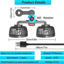 [Essential Car Accessories]360° Rotating 3-Speed Powerful Rear Seat Dual-Sided Car Cooling Fan - Suitable For Sedans, RVs, SUVs, With Adjustable Clips, Specially Designed For Rear-Seat Children As An Air Circulation Fan - Black - View 9