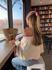 2025 Herbst/Winter Neue Mode Retro Farbblock Jacquard Design Oversized Loose Strick Grafik Pullover Damen, Tierprint Basic Tops, Ausgeh Tops, Herbst Damen Kleidung, Modest Damen, Party Damen, Y2K Damen, Tops für Ausgehen, Konzert Damen, Date Night Damen