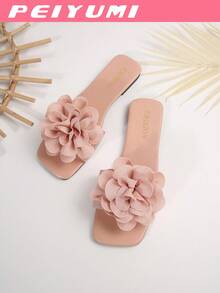 Women's Elegant Flat Sandals, Fashionable Floral Decor, Comfortable & Versatile, Suitable For Outdoor And Beach Wear - Pink - View 3