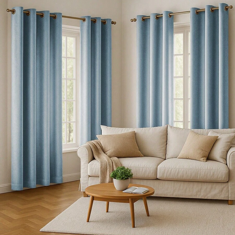 SEWLO 4Panel: Velvet Curtains (Eyelet), Available In Multiple Colors And Sizes, 90% Light Blocking, Windproof, Suitable For Various Room Layouts, Soft And Comfortable. - Blue - View 1