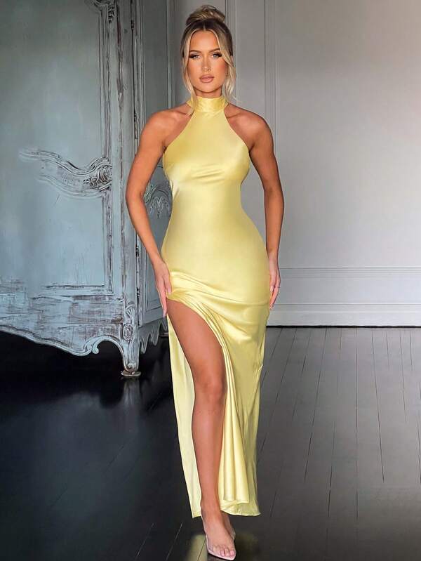 Women's Sexy & Elegant High Neck Halter Backless Bodycon Party Dress