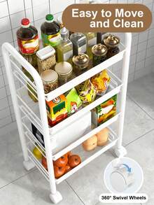 Storage Cart With Drain Basket, Mobile Shelving Unit Rolling Utility Cart, White Rolling Cart, Rolling Pantry Organizers, Kitchen Organizer, Organization For Living Room, Bathroom, Kitchen Office, Black, Home Decor, Party & Christmas Storage - 白色 - 查看 6