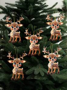 5pcs Christmas Reindeer Decoration - Cute Reindeer Design, Suitable For Festive Decorations On Many Occasions, Suitable For Christmas Trees And Cars, Christmas Decorations, Christmas Tree Decorations, Home Decorations - Multicolor - View 1