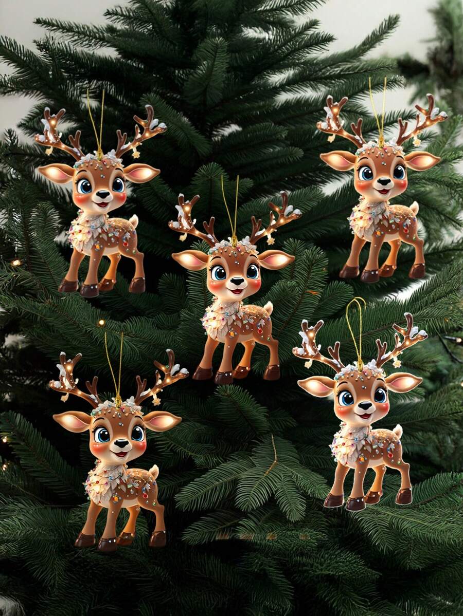 5pcs Christmas Reindeer Decoration - Cute Reindeer Design, Suitable For Festive Decorations On Many Occasions, Suitable For Christmas Trees And Cars, Christmas Decorations, Christmas Tree Decorations, Home Decorations - Multicolor - View 1