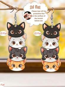 2D, 1 pereche de cercei cu pandantiv drăguți cu patru pisici stratificate, material acrilic model plat 2D, cercei cu pandantiv feminin, cercei rafinați cu animale pisică, cadouri de Ziua Îndrăgostiților pentru Ziua Mamei, Ziua Recunoștinței, Halloween și Crăciun, potrivite pentru purtare zilnică și petrecere