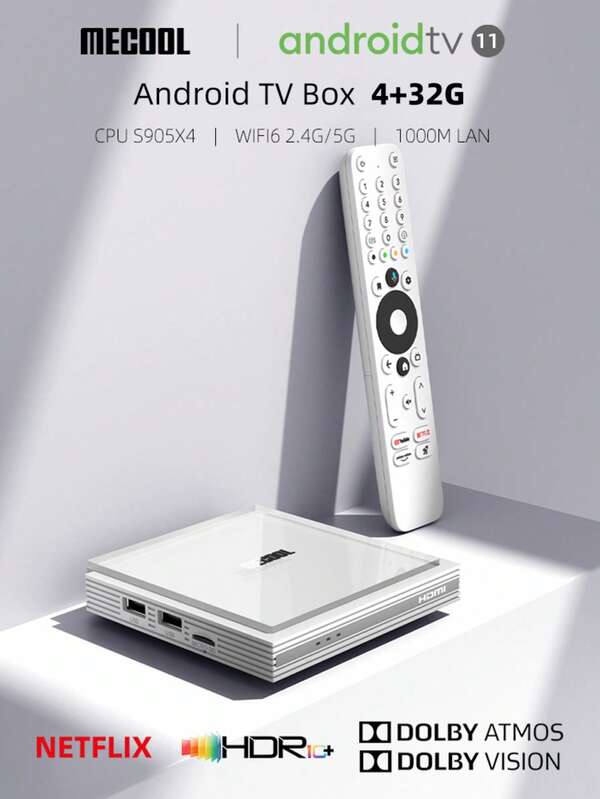 MECOOL Caja de TV MECOOL KM2 Plus Deluxe con Android 11, certificada, compatible con 4K HDR10+, Dolby Atmos, Dolby Vision, decodificación AV1, 2GB RAM, 32GB ROM, CPU Amlogic S905X4, WiFi6 2.4G/5G, BT 5.0, LAN 1000M, dispositivo de transmisión multimedia para TV en el hogar