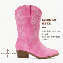 Cowgirl Boots For Little Girls Mid Calf Pointed Toe Kid Cowboy Boots Side Zipper Classic Embroidered Western Boots Horse Riding Shoes Party For Toddler Little Big Kids - 粉色 - 查看 4