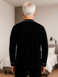 Men's Long Pajamas Adult Long Sleeve Long Pants - màu đen - Xem 2