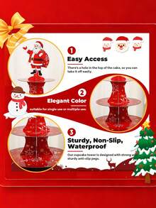 1pc 3-Tier Santa Claus Cake Stand, Multipurpose Holiday Dessert Display Rack, Suitable For Christmas, Dining Table Decor, Home Decor, Christmas Party Supplies, Cupcake & Dessert Table Decor, Christmas Candy Decor, Holiday Dining Table Centerpiece, Birthday Celebration And Holiday Party Decoration - Multicolor - View 7