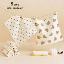 1/2/3/5pcs Set Newborn Baby Handkerchiefs, Random Colors, 4-Layer Soft Absorbent 100% Cotton Gauze Face Towels, Cartoon Drool Bibs - Multicolor - View 10