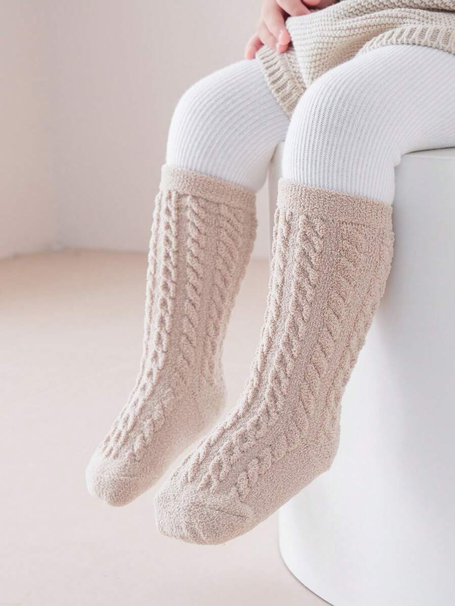 1 Pair Baby Thick Anti-Slip Mid-Calf Socks, Autumn/Winter - Multicolor - View 1
