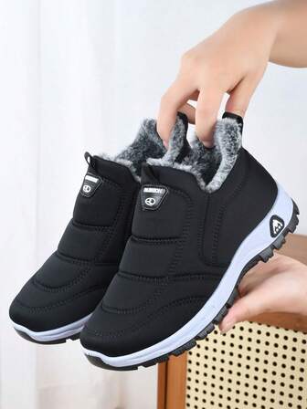 Women's Snow Boots Warm Short Boots Anti-Slip Waterproof Thermal Lined Thick Bottom Versatile Casual Black Winter Shoes