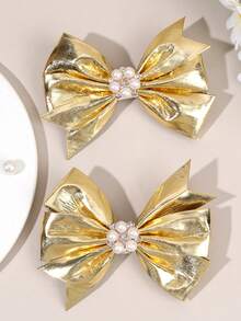 2pcs/4pcs Shiny Gold & Silver Bow Hair Clips, Suitable For Girls, Sparkling And Charming, Exquisite Gift For Girls, Alligator Clips, Suitable For Festivals, Parties, Prom And Daily/Vacation Wear - Multicolor - View 3