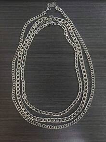 3 piezas Collar de geometría plateada de estilo vintage punk minimalista casual, adecuado tanto para hombres como para mujeres, para uso diario, vacaciones, festivales de música, aniversario, regalo de pareja