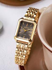 1 件时尚青少年不锈钢表带石英表，带方形表盘和标记，适合作为生日、毕业礼物