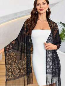 Women's Elegant Lace Scarf, Evening Dress Shawl, Perfect Gift For Valentine's Day, Christmas, Halloween, Mother's Day - 黑色 - 查看 6