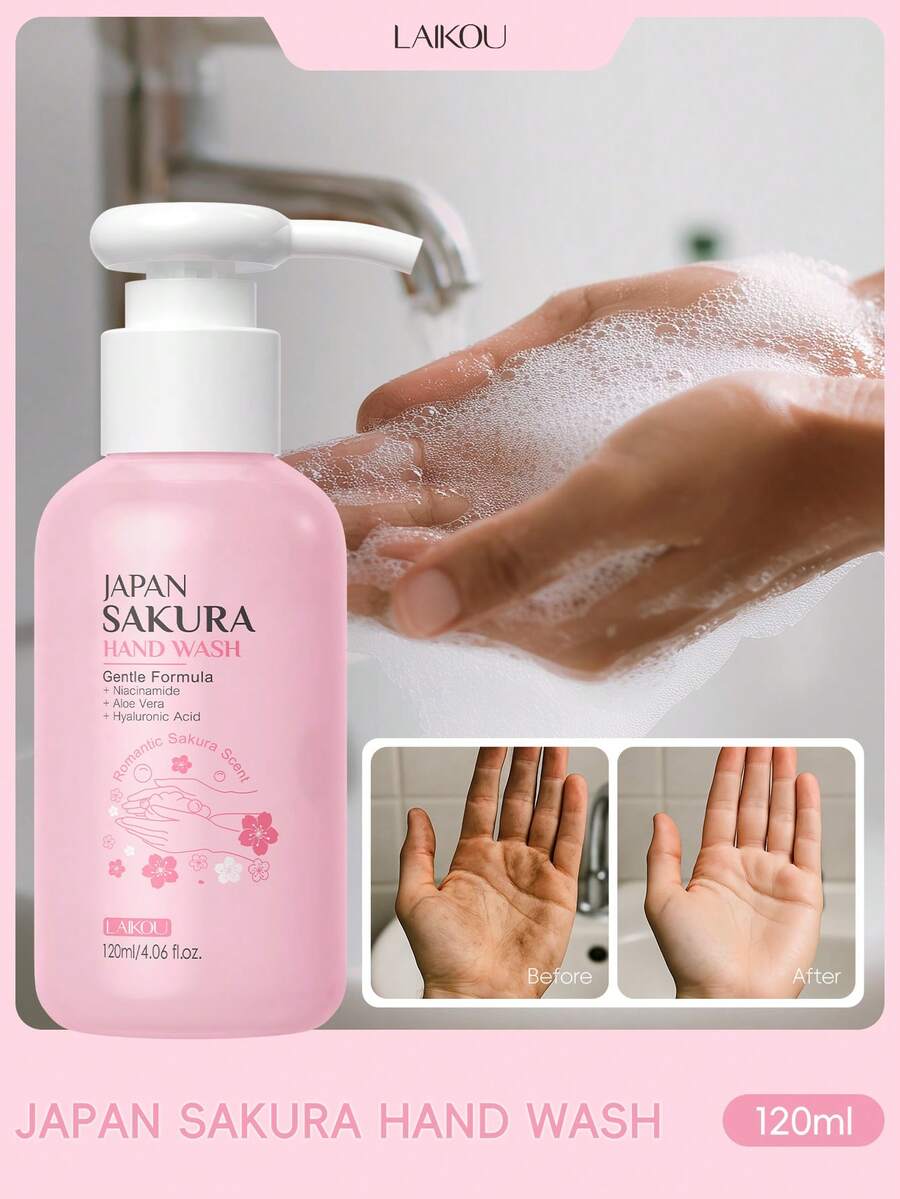 1 Botella de Jabón de Manos con Aroma a Flor de Cerezo LAIKOU Japón, 120ml, Fragancia Duradera, Espuma Abundante, Adecuado para Viajes, Campamentos, Senderismo, Montañismo, Actividades al Aire Libre, También Adecuado para Mujeres, Madres, Esposas, Hermanas, Adolescentes, Novias para Uso Diario, Cuidado de las Manos. - 120 ml - Ver 1