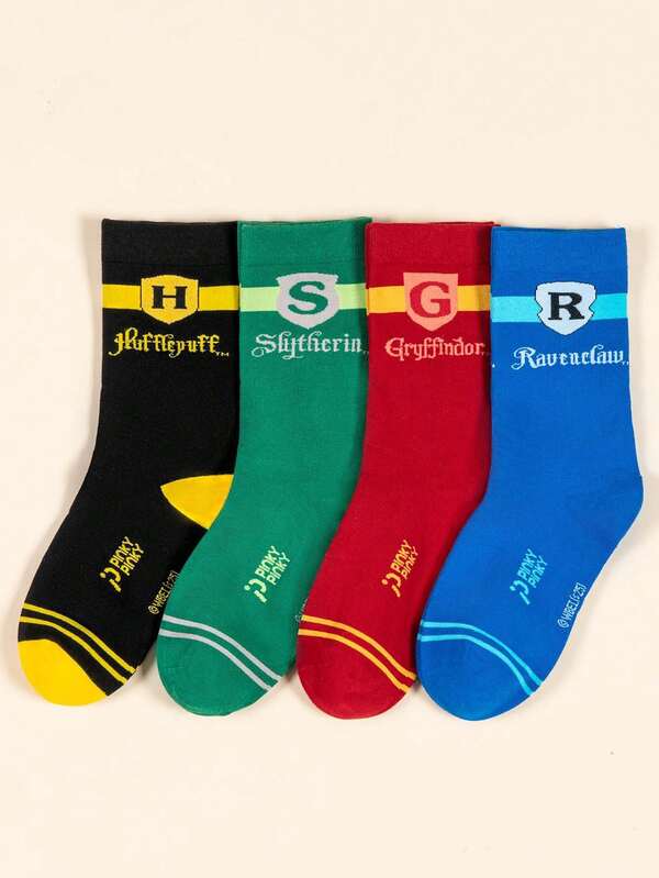 Warner Bros 4 Pairs Harry Potter Style College Breathable Socks For Women & Men, Retro Mid-Calf Socks, JK College Style Peripherals, Christmas Socks, Student Couples Cute