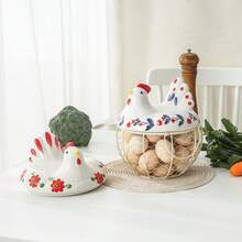 Zazumi Egg Basket 1pc Chicken Egg Holder, Fresh Egg Storage Basket Countertop,Decorative Ceramic Lid With Wire Basket,Holds 2 Dozen Egg - Multicolor - View 7