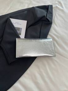 1 件时尚银色裂纹 PU 信封手拿包，适合女性日常、约会、晚会 - 銀色 - 查看 9