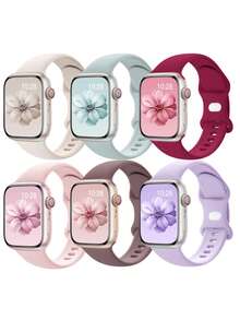6pcs Soft Silicone Waterproof Sport Watch Bands, Compatible With Apple Watch 41mm, 40mm, 38mm, 45mm, 44mm, 46mm, 42mm, 49mm, Suitable For Apple Watch Ultra, SE, Series 10, 9, 8, 7, 6, 5, 4, 3, 2, 1 - Multicolor - View 12