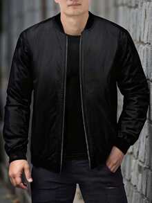 Outdoor Sports Casual Stand Collar Baseball Jacket, Zipper Windbreaker, Suitable For Father's Day - Black - View 3
