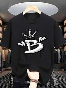 Camiseta de Patrón de Moda - Manga Corta de Verano para Hombre - con Impresión de Letras - Negro - Ver 2