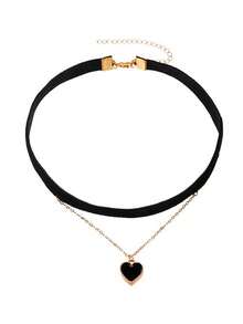 1pc Women's Retro Velvet Choker Necklace With Heart Pendant, Fashion Collar - Multicolor - View 10