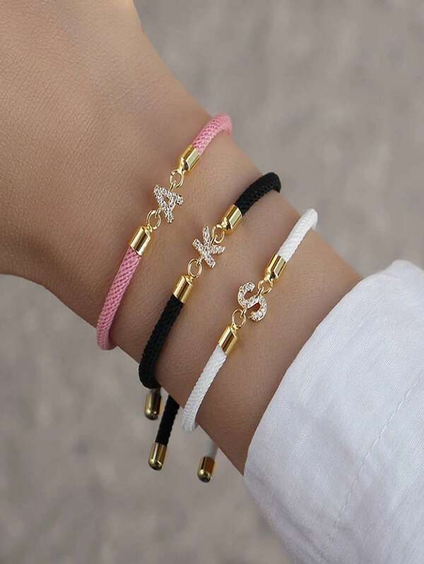 Pulseira Ajustável Colorida de Corda, Pulseira com Letra de A a Z para Mulheres