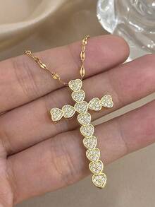 1Pc Elegant Luxe Cross Charms Heart Zirconia Necklace For Women Men Couples, Halloween Christmas Mom Gift Thanksgiving Wedding Jewelry Gift For Anniversary Valentine's Day Boho Jewelry Daily Party