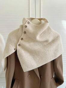 女士多功能纽扣针织披肩领围巾，秋冬季保暖围脖，适合搭配连衣裙